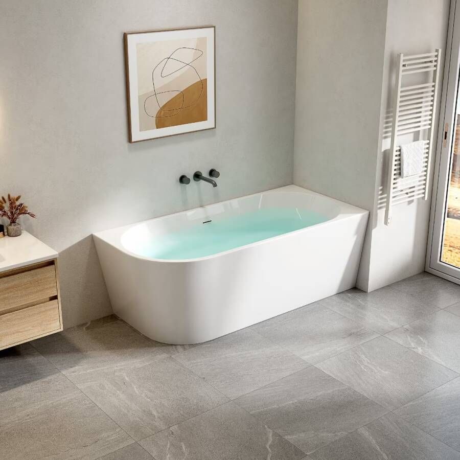 Aloni Half-vrijstaand bad | 170x78x58 cm | Acryl | Rechts | Glans wit