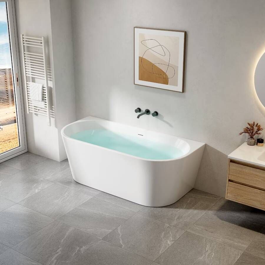 Aloni Half-vrijstaand bad | 170x80 cm | Acryl | Midden | Glans wit