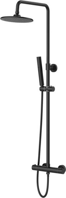 Aloni Regendouche set Rondo | Opbouw | 22 cm | Thermostaatkraan | Incl.Handdoucheset | Mat zwart