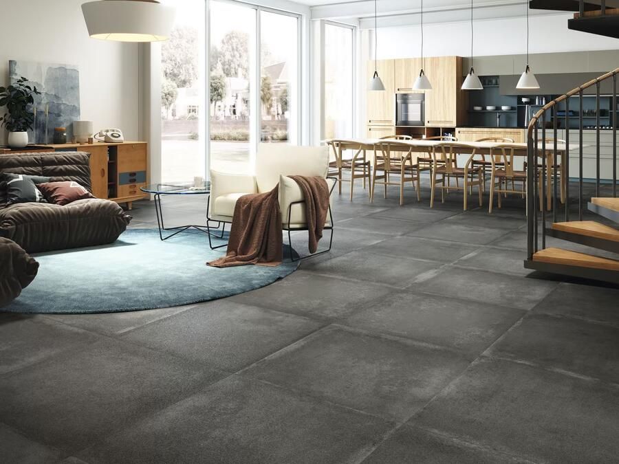 Baldocer Ceramica Grafton wand- en vloertegel 80x80cm 10mm Vierkant gerectificeerd Betonlook Antraciet mat SW07310900