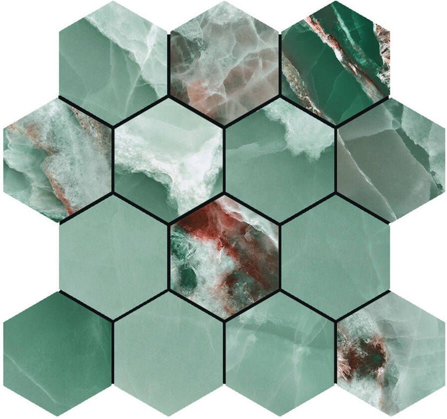 Baldocer Cerámica Onyx Vloer- en wandtegel | 29x27 cm | Gerectificeerd | Natuursteenlook | Glans Groen