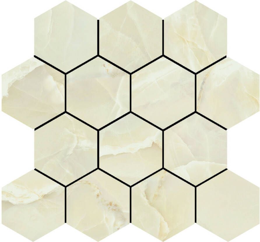 Baldocer Cerámica Onyx Vloer- en wandtegel | 29x27 cm | Gerectificeerd | Natuursteenlook | Glans Crème