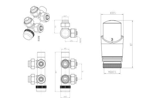 Bewonen Alento aansluitset 1 2" 3 4" met thermostaatknop haaks chroom