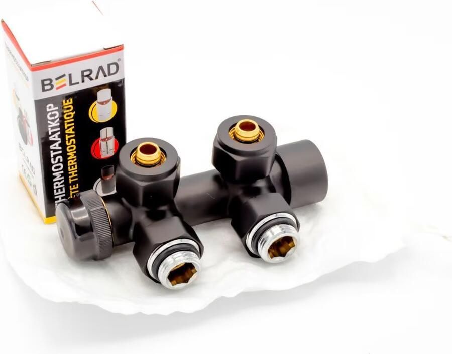 Bewonen Alento aansluitset 1 2" 3 4" met thermostaatknop haaks mat zwart - Foto 2