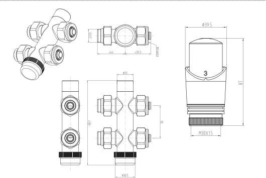 Bewonen Alento aansluitset 1 2" 3 4" met thermostaatknop recht chroom - Foto 2