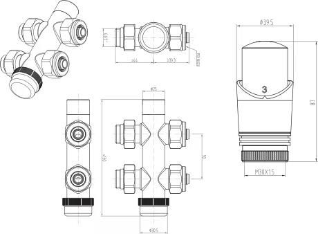 Boss & Wessing Radiator Onderblok BWS Evie Recht Mat Zwart (Voor midden aansluiting) - Foto 3