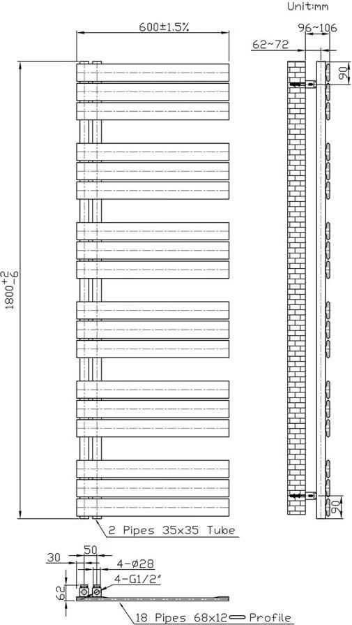 Belrad handdoek radiator 1021 watt 180x60 cm staal zwart mat - Foto 2