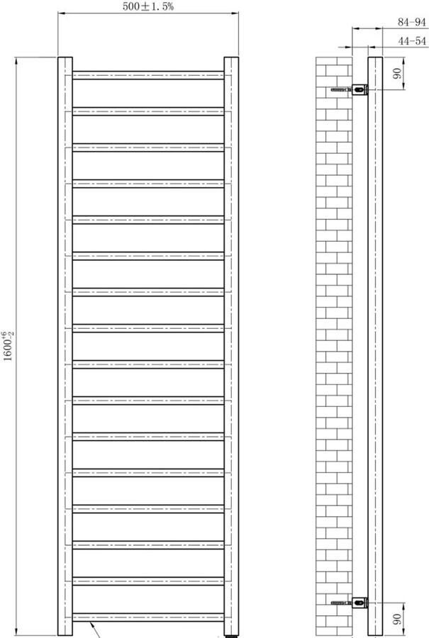 Belrad handdoek radiator zijaansluiting 755 watt 160x50 cm staal wit