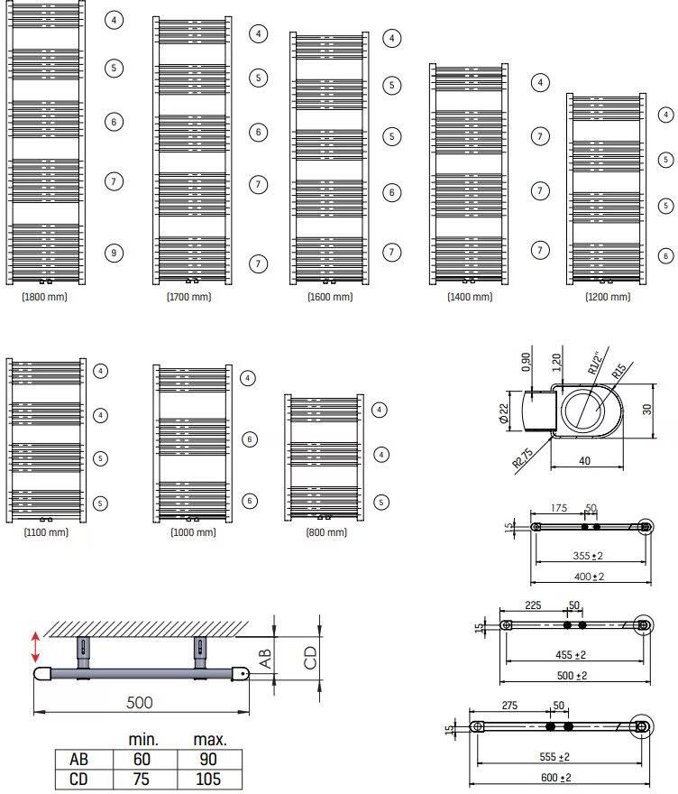 Belrad Handdoekradiator | 110x60 cm | Midden aansluiting | 540 watt | Zwart