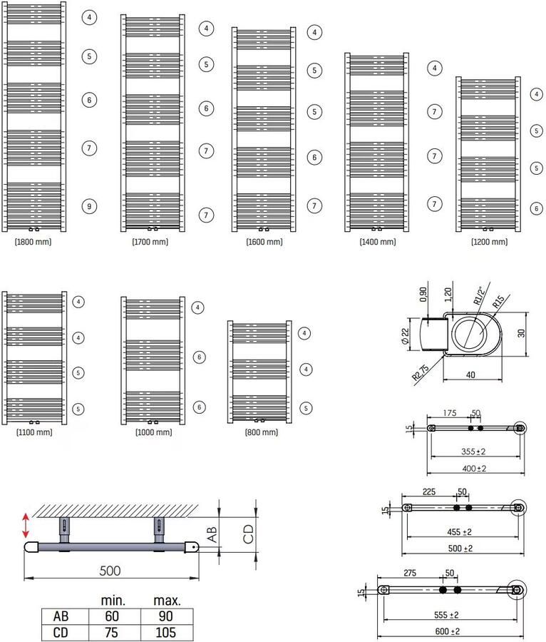 Belrad Handdoekradiator | 120x40 cm | CV radiator | Midden aansluiting | 458 watt | Zwart mat geborsteld
