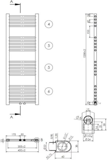 Belrad Handdoekradiator | 120x40 cm | Midden aansluiting | 458 watt | Wit