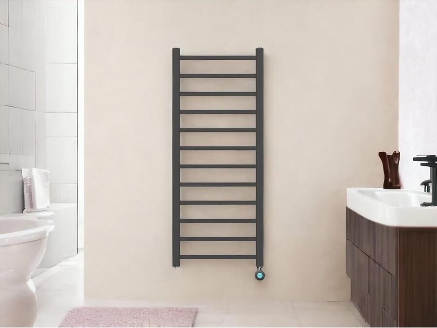 Belrad Handdoekradiator | 120x50 cm | Elektrisch | 413 watt | Zwart - Foto 2