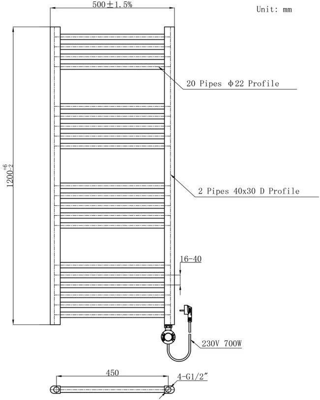 Belrad Handdoekradiator | 120x50 cm | Elektrisch | 695 watt | Wit