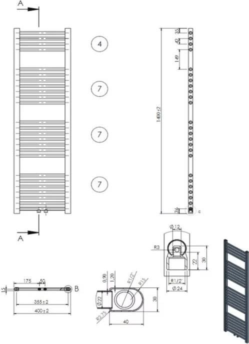 Belrad Handdoekradiator | 140x40 cm | Midden aansluiting | 558 watt | Wit - Foto 1