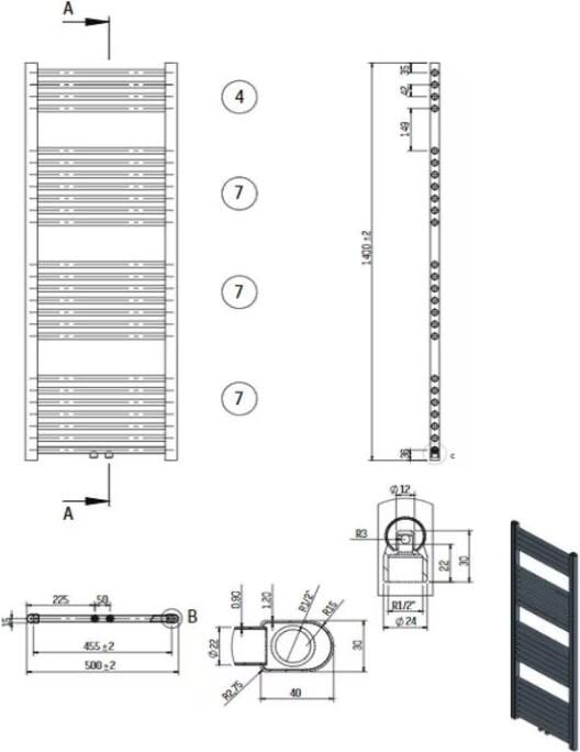 Belrad Handdoekradiator | 140x50 cm | Midden aansluiting | 655 watt | Wit