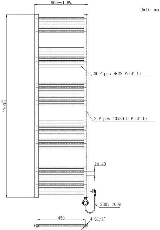 Belrad Handdoekradiator | 170x50 cm | Elektrisch | 985 watt | Wit