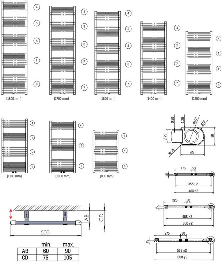 Belrad Handdoekradiator | 120x60 cm | Midden aansluiting | 558 watt | Wit geborsteld