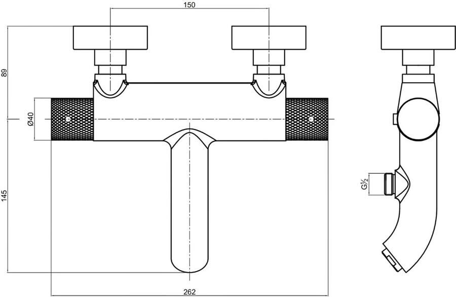 Blue Label Badkraan Brondby Facet | Opbouw | Thermostaatkraan | 2-weg | 2-hendels | Rond | Geborsteld brons PVD - Foto 2