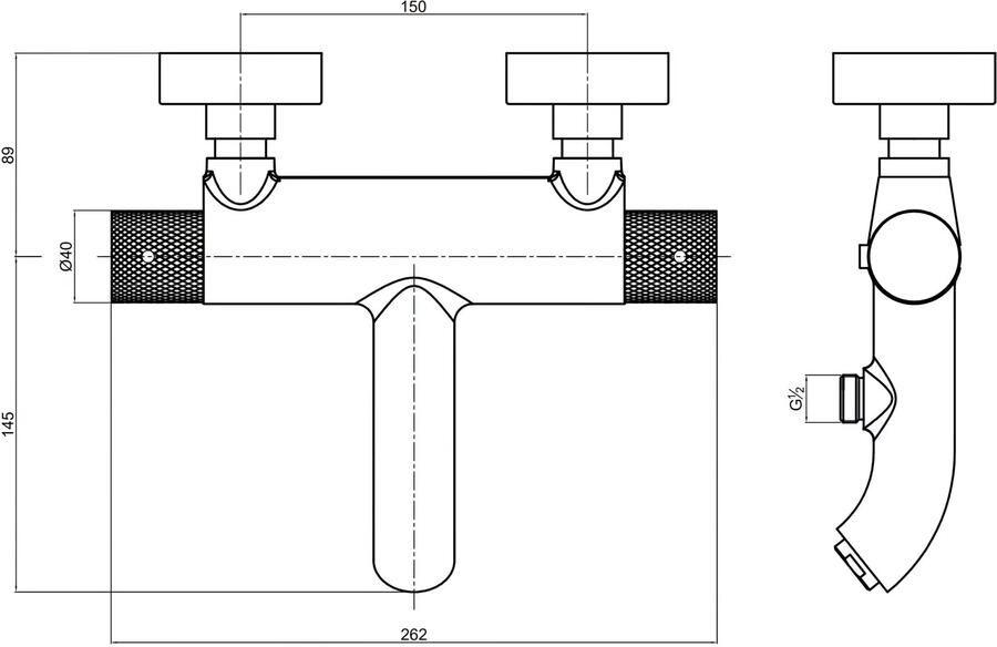 Blue Label Badkraan Brondby Facet | Opbouw | Thermostaatkraan | 2-weg | 2-hendels | Rond | Geborsteld nikkel PVD