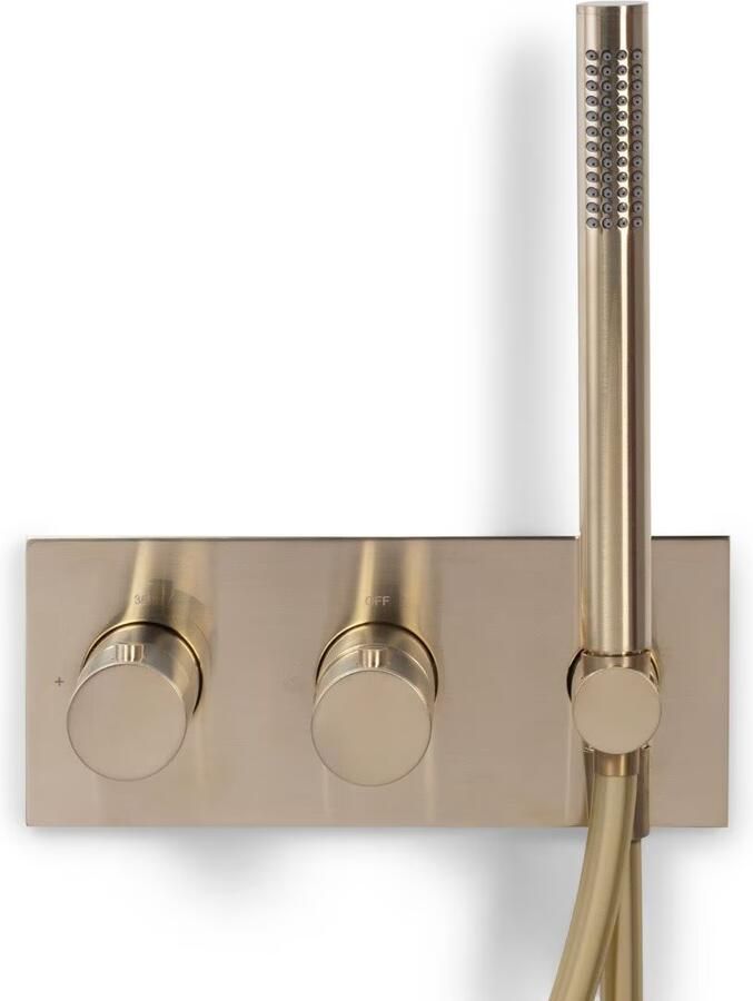 Blue Label Badkraan Brondby | Inbouw | Thermostaatkraan | Incl.Inbouwdeel | 2-weg | Vierkant | Geborsteld goud PVD - Foto 3