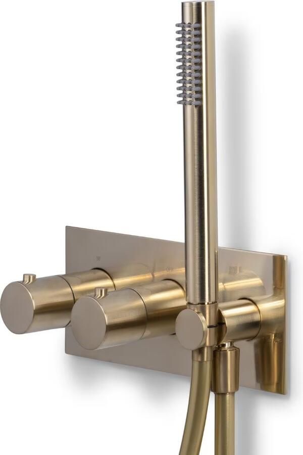 Blue Label Badkraan Brondby | Inbouw | Thermostaatkraan | Incl.Inbouwdeel | 2-weg | Vierkant | Geborsteld goud PVD - Foto 2