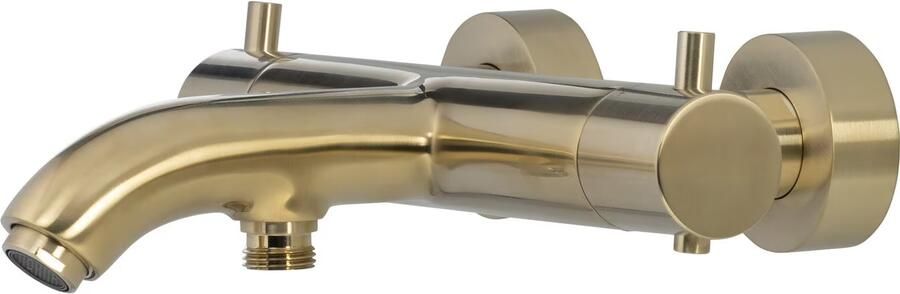 Blue Label Badkraan Brondby | Opbouw | Thermostaatkraan | 2-weg | 2-hendels | Rond | Geborsteld goud PVD - Foto 3