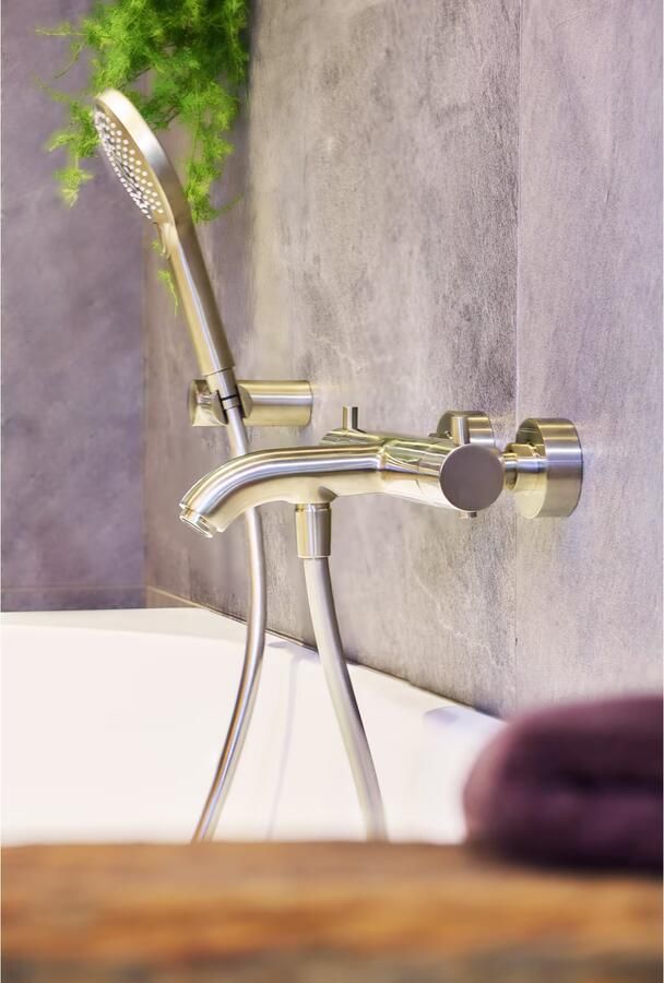 Blue Label Badkraan Brondby | Opbouw | Thermostaatkraan | 2-weg | 2-hendels | Rond | Geborsteld goud PVD - Foto 2