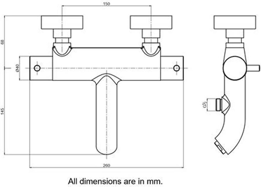 Blue Label Badkraan Brondby | Opbouw | Thermostaatkraan | 2-weg | 2-hendels | Rond | Geborsteld nikkel PVD
