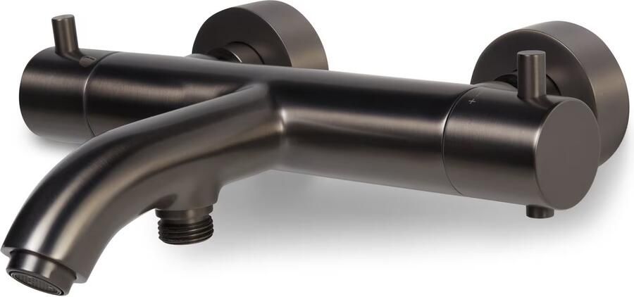 Blue Label Badkraan Brondby | Opbouw | Thermostaatkraan | 2-weg | 2-hendels | Rond | Gunmetal PVD - Foto 2