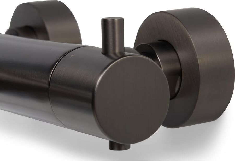 Blue Label Badkraan Brondby | Opbouw | Thermostaatkraan | 2-weg | 2-hendels | Rond | Gunmetal PVD