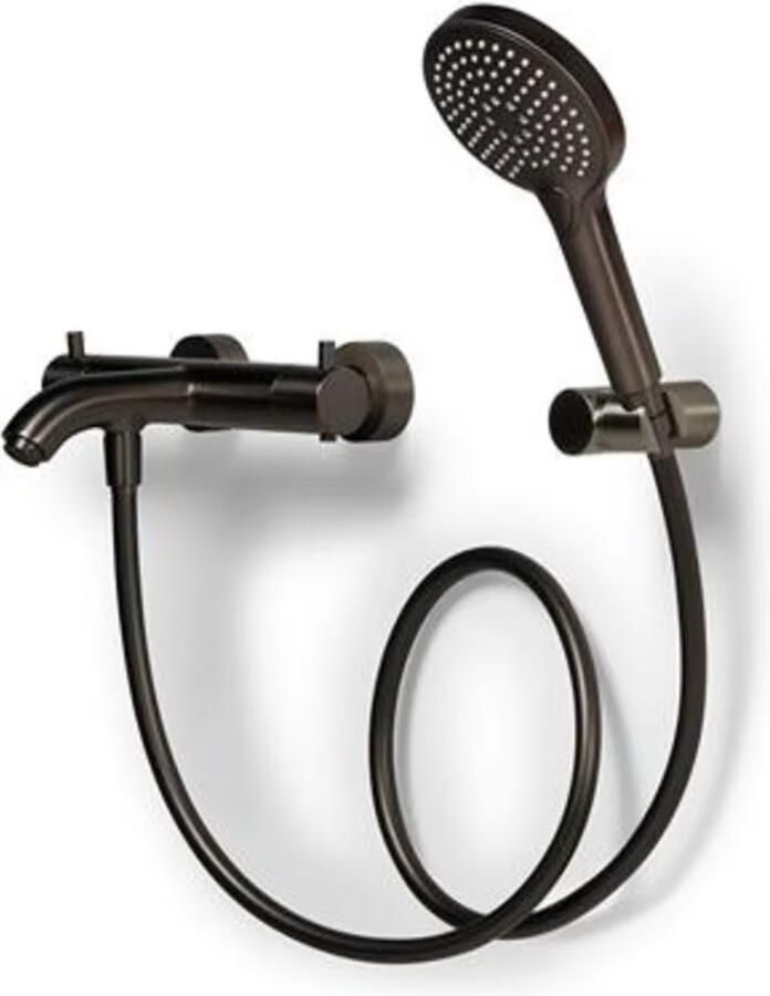 Blue Label Badkraan Brondby | Opbouw | Thermostaatkraan | Incl.Handdoucheset | 2-weg | hoh 15 cm | 2-hendels | Rond | Gunmetal PVD - Foto 2