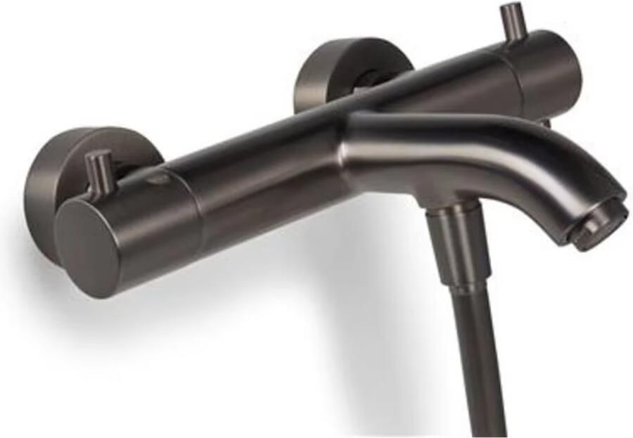 Blue Label Badkraan Brondby | Opbouw | Thermostaatkraan | Incl.Handdoucheset | 2-weg | hoh 15 cm | 2-hendels | Rond | Gunmetal PVD - Foto 3