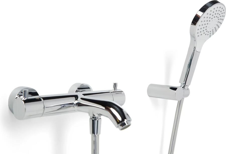 Blue Label Badkraan Brondby | Opbouw | Thermostaatkraan | Incl.Handdoucheset | 2-weg | hoh 15 cm | 2-hendels | Rond | Chroom