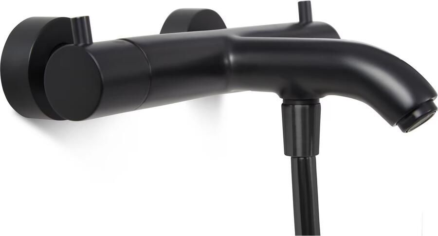 Blue Label Badkraan Brondby | Opbouw | Thermostaatkraan | Incl.Handdoucheset | 2-weg | hoh 15 cm | 2-hendels | Rond | Mat zwart