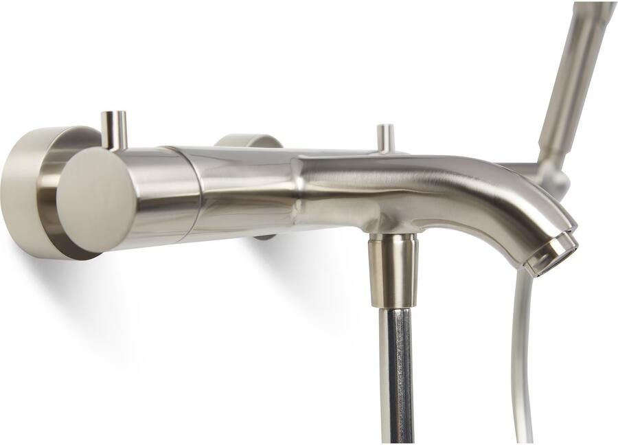 Blue Label Badkraan Brondby | Opbouw | Thermostaatkraan | Incl.Handdoucheset | 2-weg | hoh 15 cm | 2-hendels | Rond | Geborsteld nikkel PVD