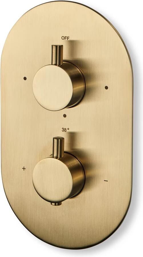 Blue Label Badkraan Skive | Inbouw | Thermostaatkraan | Incl.Inbouwdeel | 2-weg | Ovaal | Geborsteld goud PVD - Foto 2