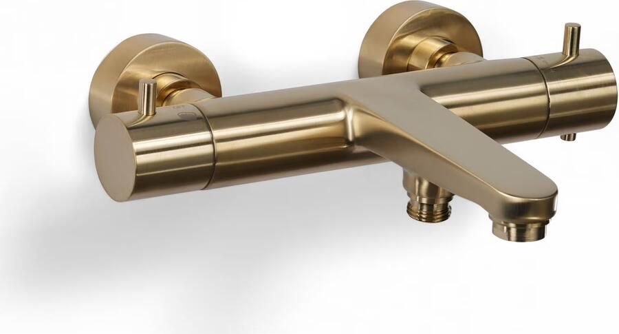 Blue Label Badkraan Skive | Opbouw | Thermostaatkraan | 2-weg | 2-hendels | Rond | Geborsteld goud PVD - Foto 2