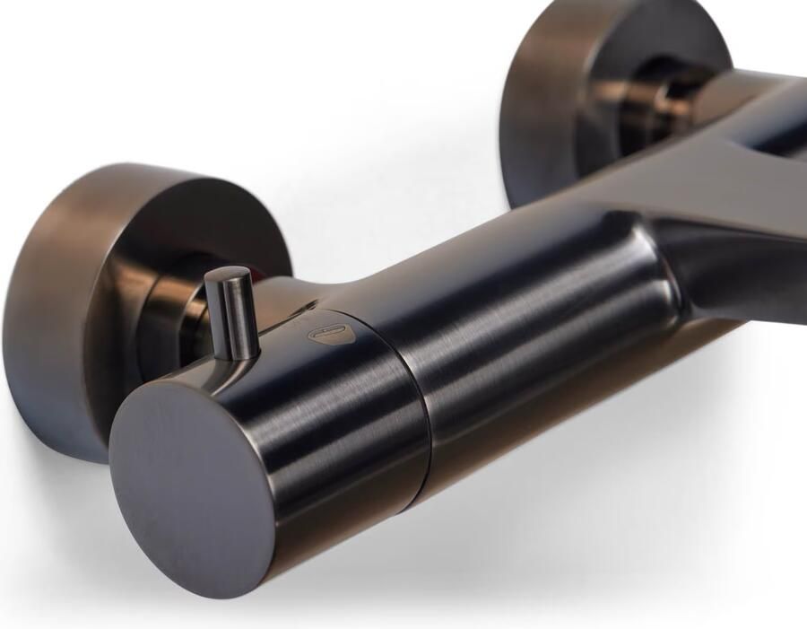 Blue Label Badkraan Skive | Opbouw | Thermostaatkraan | 2-weg | 2-hendels | Rond | Gunmetal PVD