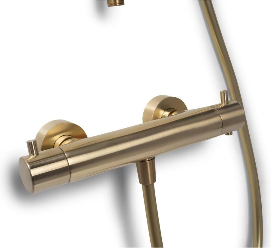 Blue Label Brondby Douchethermostaat Glijstangset | Opbouw | 90 cm | Rond | Geborsteld goud PVD