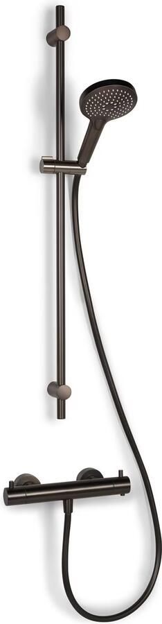 Blue Label Brondby Douchethermostaat Glijstangset | Opbouw | 90 cm | Rond | Gunmetal PVD - Foto 3