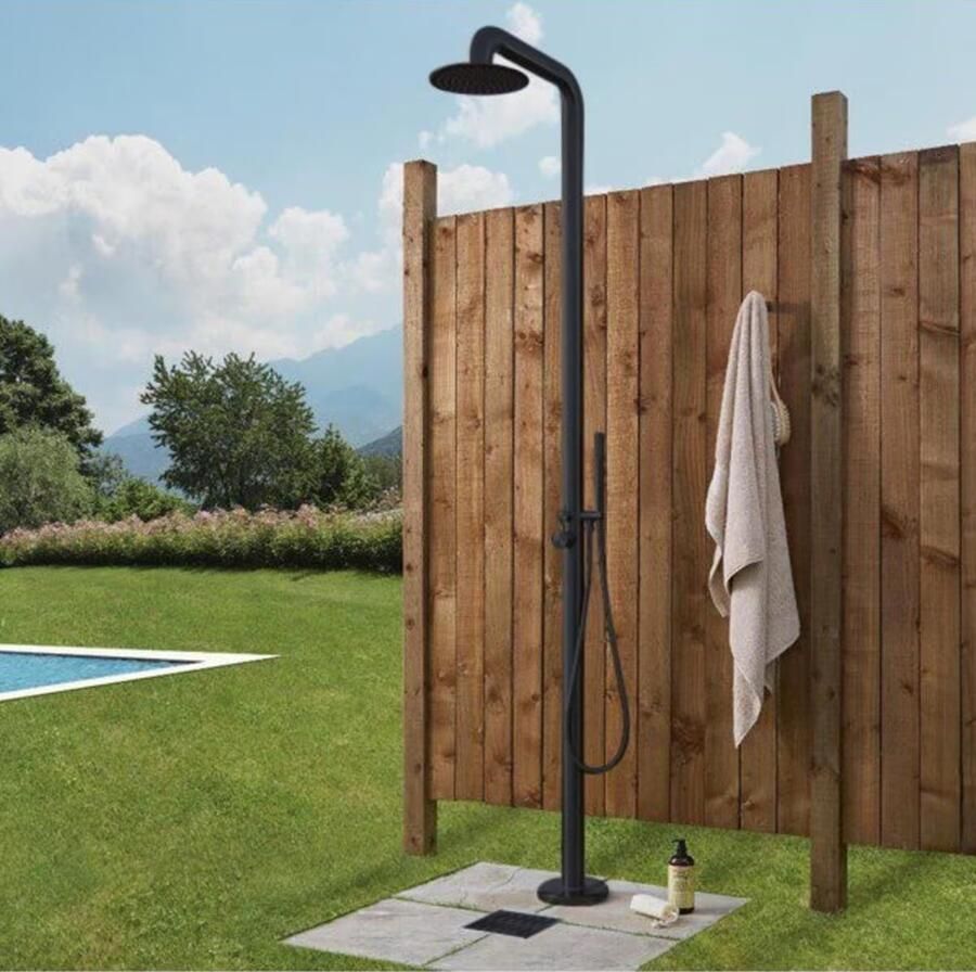 Blue Label Buitendouche set Tube | Opbouw | Mengkraan | 2-weg | Rond | Mat zwart