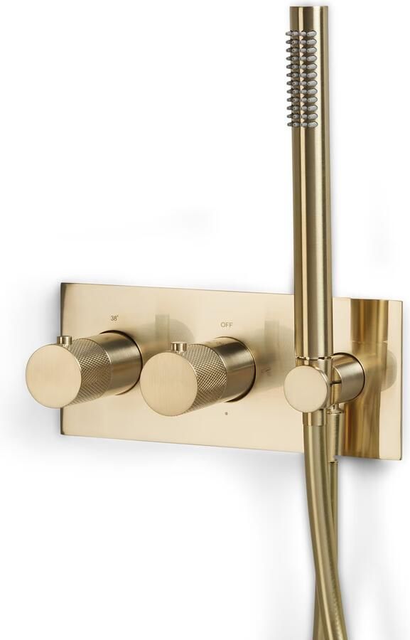 Blue Label Douchekraan Brondby Facet | Inbouw | Thermostaatkraan | Incl.Inbouwdeel | 2-weg | Vierkant | Geborsteld goud PVD