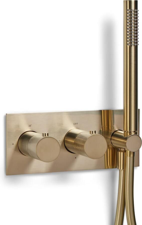 Blue Label Douchekraan Brondby Facet | Inbouw | Thermostaatkraan | Incl.Inbouwdeel | 2-weg | Vierkant | Geborsteld goud PVD - Foto 2