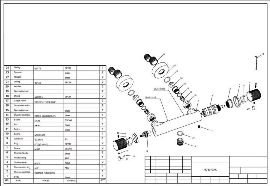 Blue Label Douchekraan Brondby Facet | Opbouw | Thermostaatkraan | 1-weg | 2-hendels | Rond | Geborsteld brons PVD - Foto 2