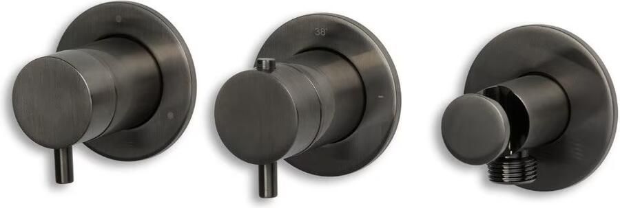 Blue Label Douchekraan Brondby | Inbouw | Thermostaatkraan | Excl.Aansluitbocht | Incl.Inbouwdeel | 3-weg | Rond | Gunmetal PVD
