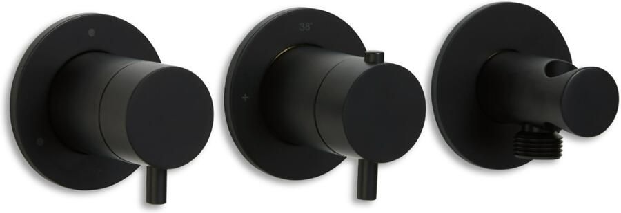 Blue Label Douchekraan Brondby | Inbouw | Thermostaatkraan | Excl.Aansluitbocht | Incl.Inbouwdeel | 3-weg | Rond | Mat zwart