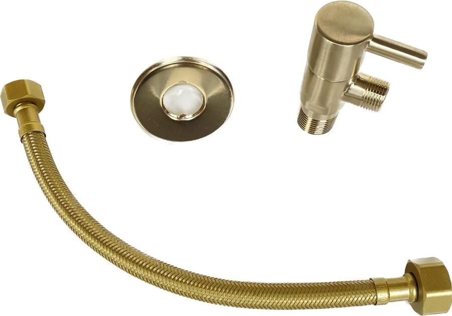 Blue Label Hoekstopkraan Brondby | 1 2"X3 8" | Met aansluitslang | Geborsteld goud PVD - Foto 2