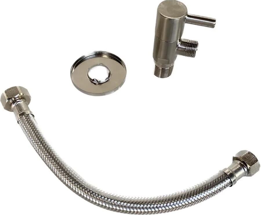 Blue Label Hoekstopkraan Brondby | 1 2"X3 8" | Met aansluitslang | Geborsteld nikkel PVD - Foto 3