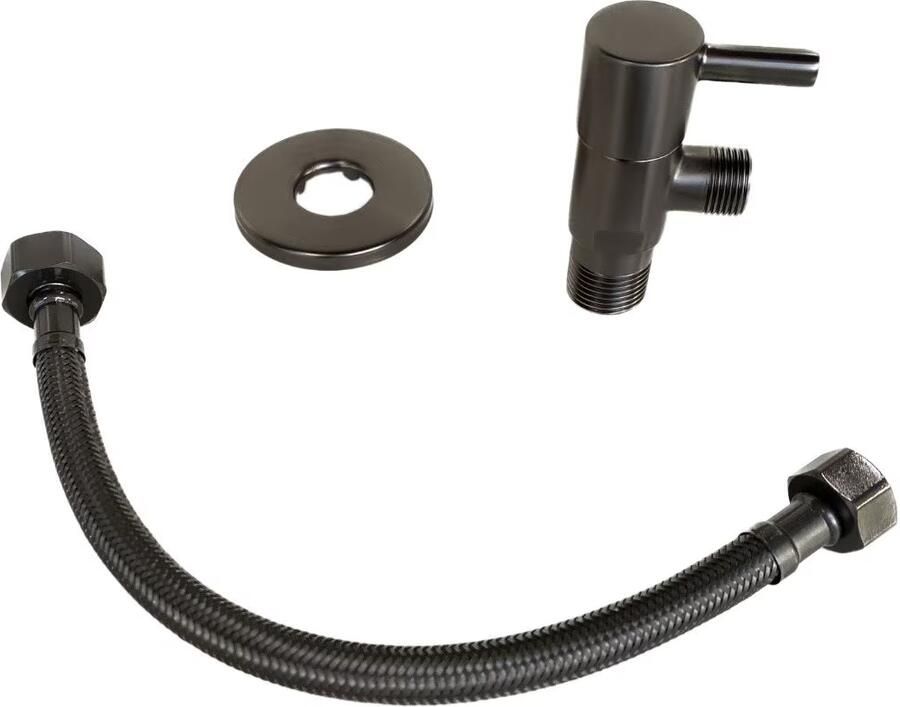 Blue Label Hoekstopkraan Brondby | 1 2"X3 8" | Met aansluitslang | Gunmetal PVD - Foto 3