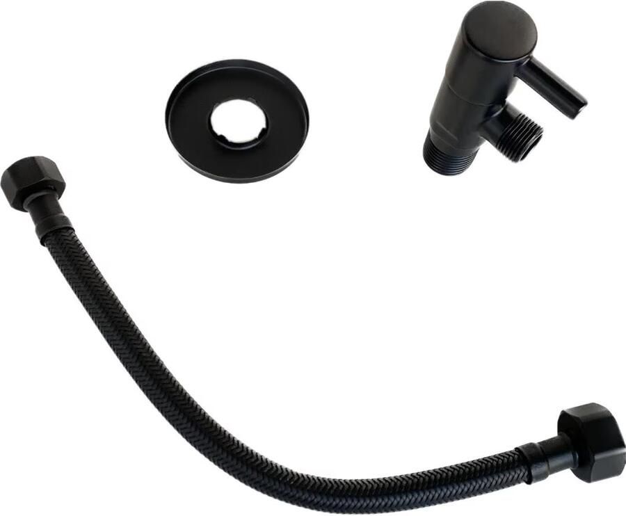 Blue Label Hoekstopkraan Brondby | 1 2"X3 8" | Met aansluitslang | Mat zwart - Foto 2